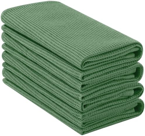 Homaxy 100% Cotton Waffle Weave Kitchen Towels, 4 Pack, Grass Green by Homaxy