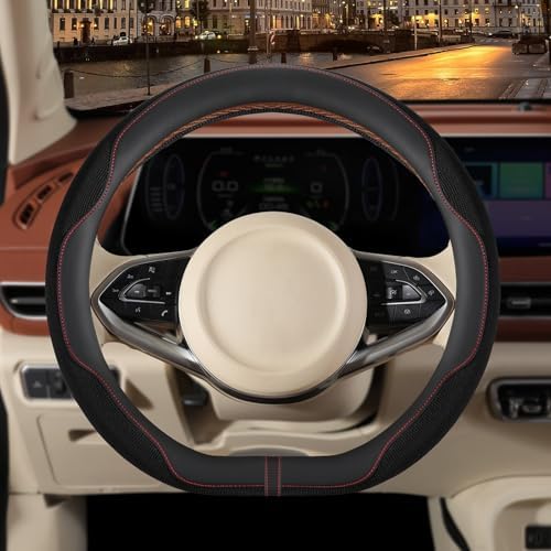 Nappa Leather Black D Shaped Steering Wheel Cover 14 inch by Binsheo