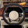 Nappa Leather Black D Shaped Steering Wheel Cover 14 inch by Binsheo