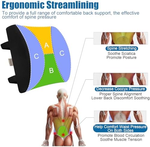 Lumbar Pillow for Chair and Car, Back Support for Office, Memory Foam Cushion - Image 2