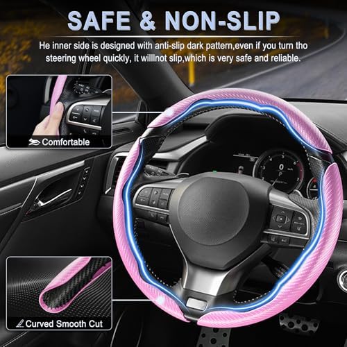 Amiss 3pcs Carbon Fiber Anti-Skid Steering Wheel Cover, Waterproof & Segmented - Image 3