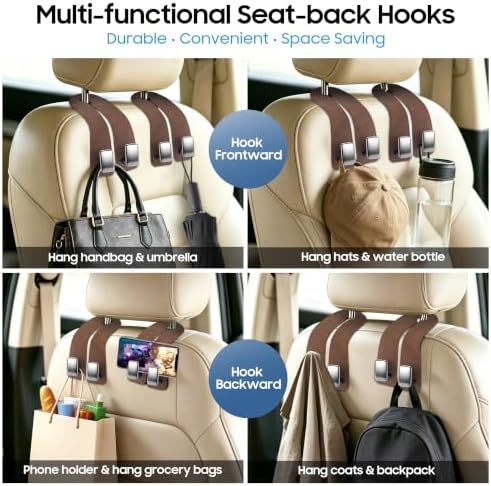 Amooca Car Headrest Hooks 2-Pack Suede Seat Organizer - Image 6