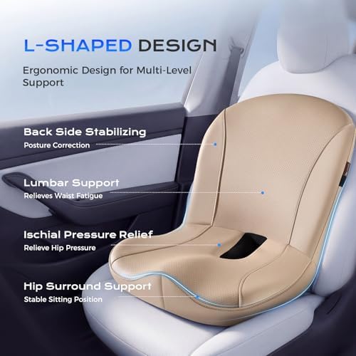 Coverado Car Seat Cushion and Lumbar Support Pillow One Piece, Napa Leather - Image 2