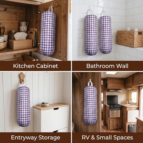Plastic Bag Holder, Wall Mount Grocery Bag Dispenser, Yarn-dyed Houndstooth - Image 6