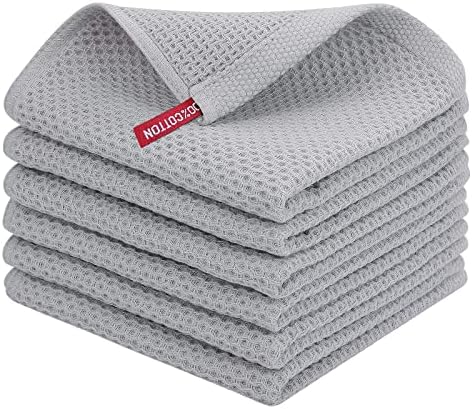 Homaxy 100% Cotton Waffle Weave Kitchen Dish Cloths 6-Pack, Light Gray by Homaxy