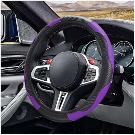 KITUREK 15" Car Steering Wheel Cover, Carbon Fiber Leather - Image 3