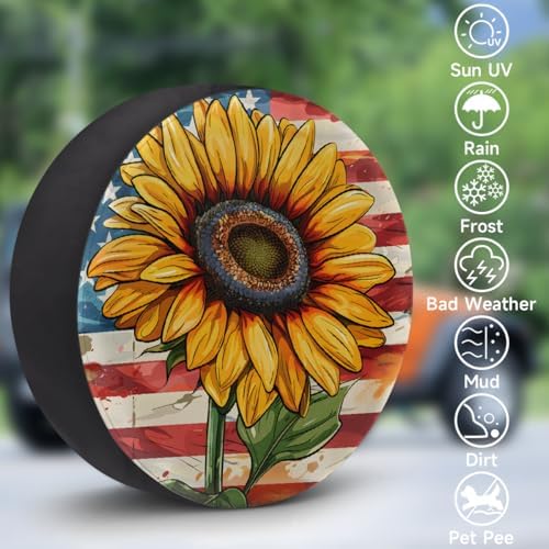 Spare Tire Cover for RV Trailer, American Flag Sunflowers Flower Waterproof Sun - Image 3