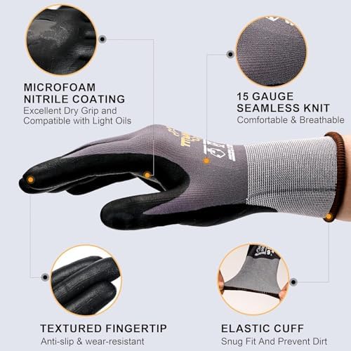 TitanFlex Work Gloves, MicroFoam Nitrile Coated, Seamless Knit Nylon - Image 7