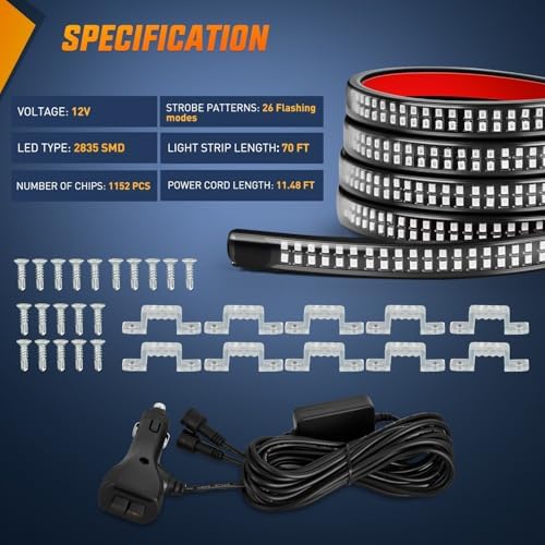 Nilight 2PCS 70 Inch Running Board LED Lights Strip Red Blue - Image 4