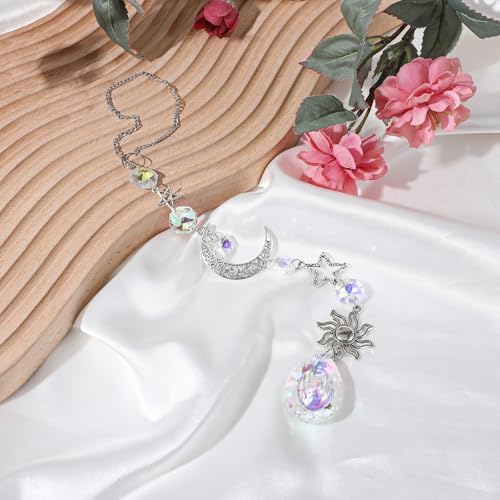 Moon and Star Rear View Mirror Charm, Crystal Boho Car Hanging Decor Cute - Image 6