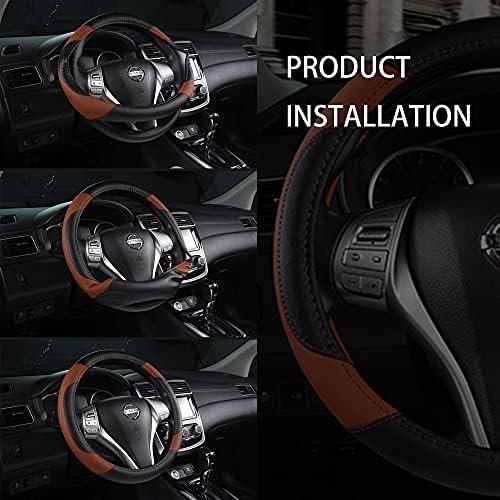Leather Car Steering Wheel Cover, Universal Fit - Image 5