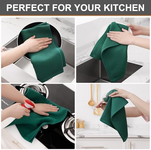 Kitinjoy 100% Cotton Waffle 8-Pack Kitchen Towels, Dark Green - Image 4