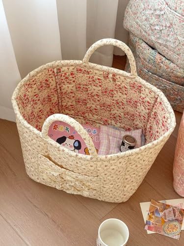 Storage Basket Boho Fabric Large Collapsible Floral Laundry Nursery Hamper - Image 2