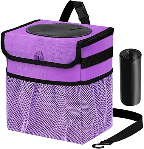 Car Trash Can Foldable Garbage Bin Leakproof 2.3 Gallons Car Trash Bag Purple by GPUSFAK