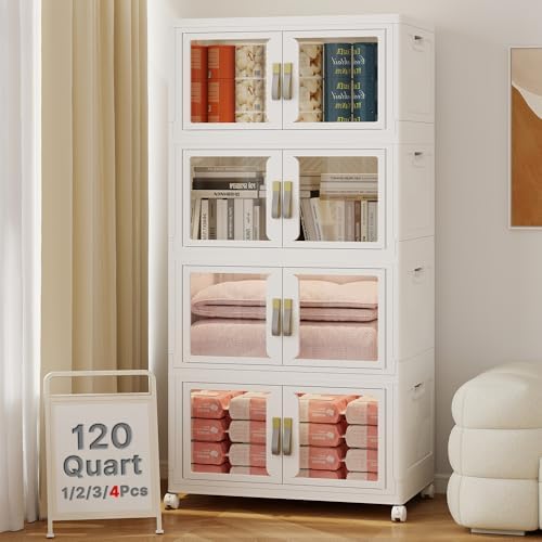 Stackable Storage Bins with Doors & Lids & Wheels by VNVTO