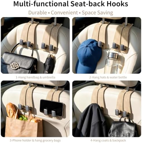 Amooca Car Headrest Hooks 2-Pack Suede Seat Organizer - Image 4