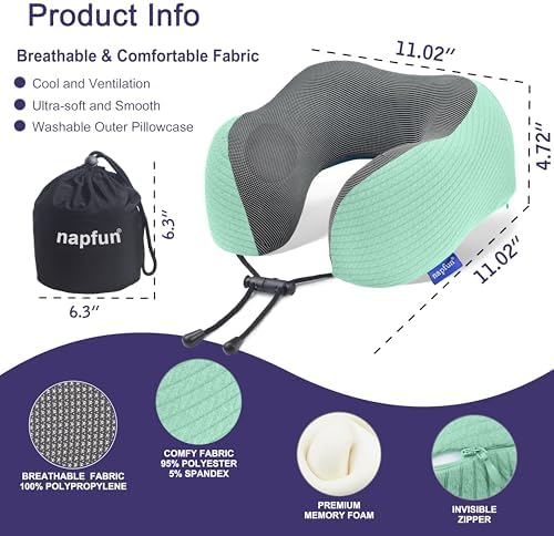 napfun Neck Pillow for Travel, Memory Foam Airplane Pillow - Image 2