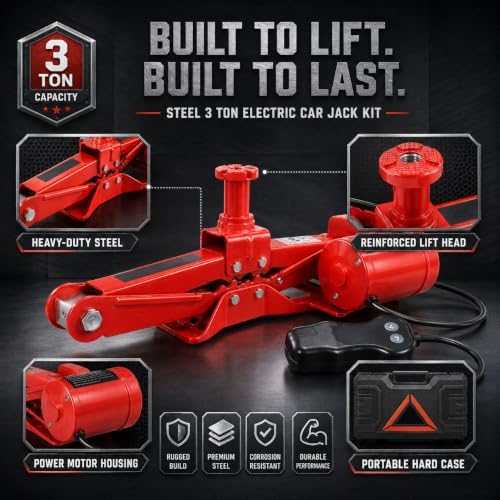 Steel 3 Ton Electric Car Jack Kit, Portable 12v Electric Scissor Jack Featuring - Image 3