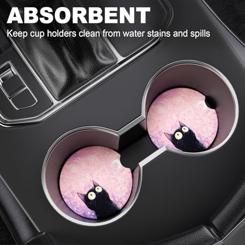 2 Pack Car Cup Holder Coaster, 2.63 inch Anti Slip Insert Absorbent Ceramic Car - Image 2