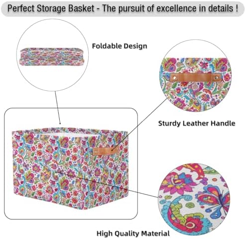 AUUXVA Storage Basket Colorful Paisley Flower Floral Storage Cube Box Durable - Image 6