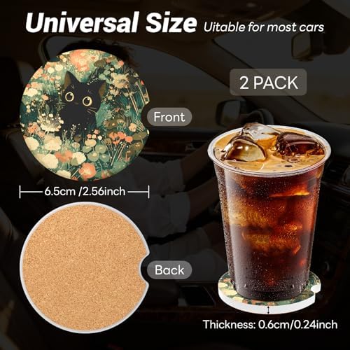 2 Pack Ceramic Car Coasters for Cup Holder, 2.56 in Anti Slip Absorbent Coaster - Image 4