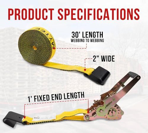 4 Pack 2" x30' Self-Tensioning Ratchet Tie Down Straps - Image 6