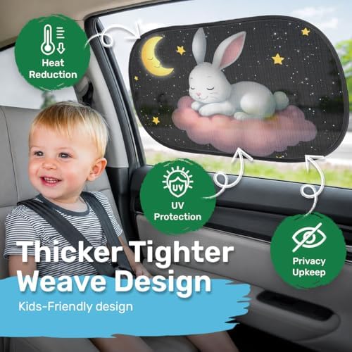 GENANY Sleeping Rabbit Car Side Window Sun Shades 2 Piece 21 x 14 Inch - Image 2