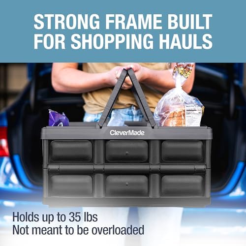 CleverMade Collapsible Shopping Basket, 32L Storage Crate, 3 Pack - Image 2