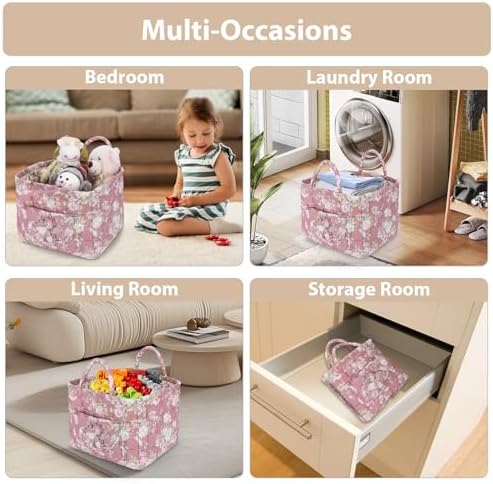 Storage Basket Boho Fabric Large Collapsible Floral Laundry Nursery Hamper - Image 4
