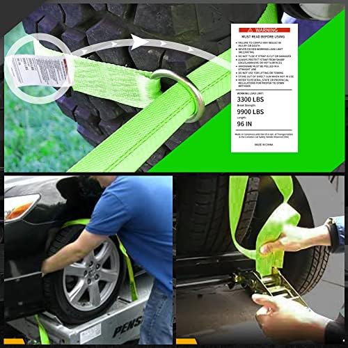 Car Trailer Straps, 4 Pack 2"x96" Tire Straps, Snap Hooks - Image 5