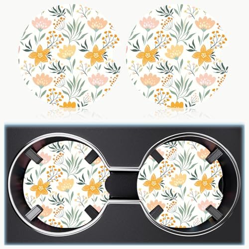 Ceramic Car Cup Holder Coasters Set of 2, 2.56 in Yellow Flower - Image 6