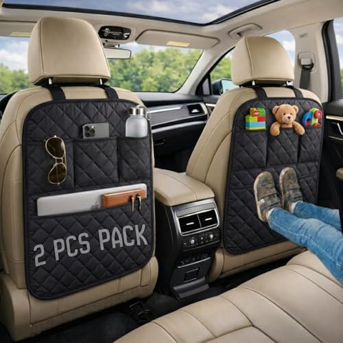 SAVUK 2 Pack Car Back Seat Cover 3 Pocket + 1 XLarge Pocket Organizer Protector by SAVUK