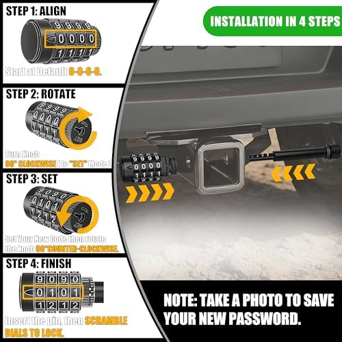 Synrroe Heavy Duty American Flag Hitch Cover & Keyless Hitch Lock Bundle - Image 6
