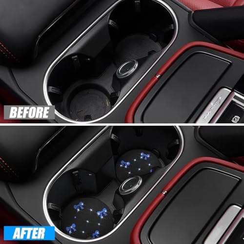 2PCS Car Coasters Rhinestone Bow Cup Holder Pad Anti-Slip Blue - Image 4