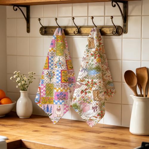 2 Pcs Cute Goose Kitchen Towels, Floral Farm Soft Absorbent Hand Tea Towel - Image 4