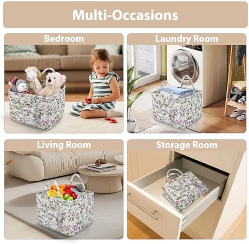 Storage Basket Boho Fabric Large Collapsible Floral Laundry Nursery Hamper - Image 4