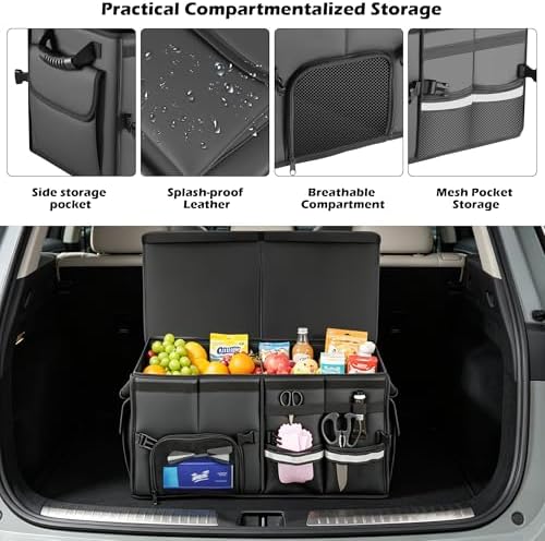 Trunk Organizer Car Organizer Leather Storage Box 2-grid Foldable - Image 3