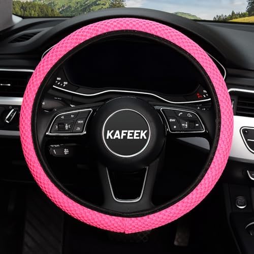KAFEEK Elastic Stretch Steering Wheel Cover, Universal 15 Inch, Rose Red - Image 2