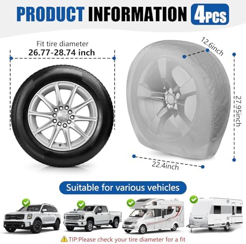 4 Pack Tire Covers, Waterproof Anti-UV Tough Wheel Covers Protector - Image 2