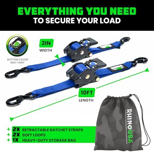 Rhino USA Retractable Ratchet Straps - 2in x 10ft - Image 5