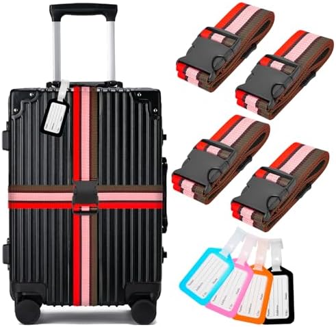 Luggage Straps and Tags Set for Suitcase, 4 Vibrant Color Straps and 4 Tags - Image 2