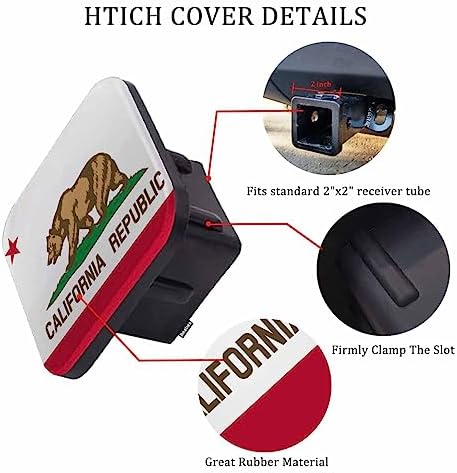 California Flag Receiver Hitch Cover, State of California Republic Flag Bear - Image 3
