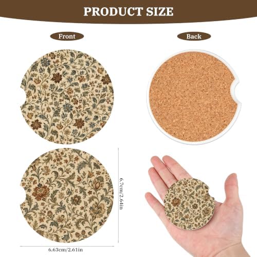 Vintage Floral Car Coasters for Cup Holders, Absorbent Coaster for Women - Image 2
