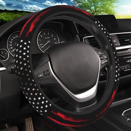 KARREAL Red Black American Flag Elastic Steering Wheel Cover by Unknown