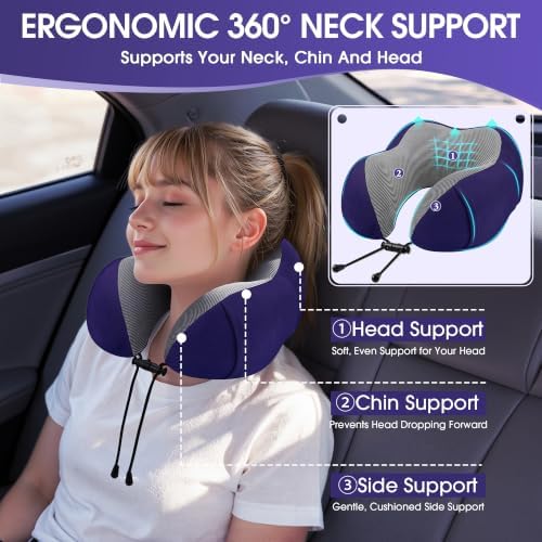 CloudBliss Memory Foam Travel Neck Pillow Airplane, 2 Pack - Image 2