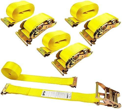 KJE E-Track Ratchet Straps, 4 Pack 2" x20' Heavy Duty Cargo Tie-Downs, 4500LBS by KJE