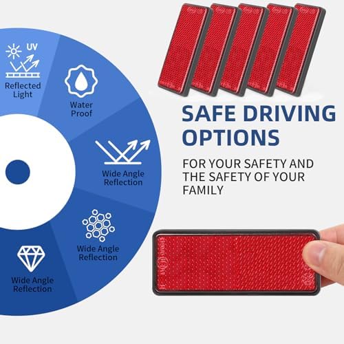10 Pack Red Reflectors Self-Adhesive Rectangular, Quick Mount - Image 4