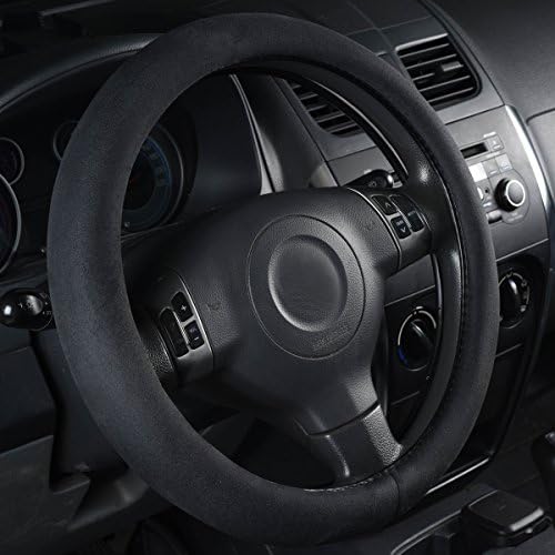 CAR Pass Black Faux Suede 14.5-15 Inch Memory Foam Steering Wheel Covers by CARPASS
