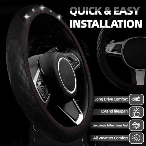 NBTEPEM 6 PCS Bling Car Accessories Set, Leather Steering Wheel Covers - Image 2