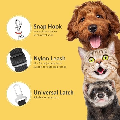 SunGrow Dog Seat Belt for Car, Adjustable Nylon Pet Seatbelt, Supports All Cars - Image 4